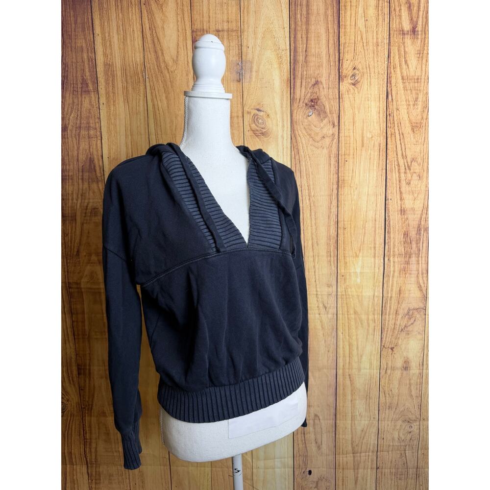 Aerie V Neck Hoodie Washed Out Black Women's Size XS